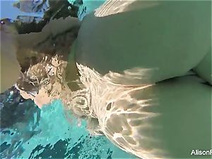 curvaceous Alison swims and masturbates in the pool
