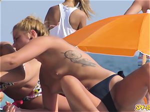 steamy bikini teens thong stripped to the waist hidden cam Spy Beach
